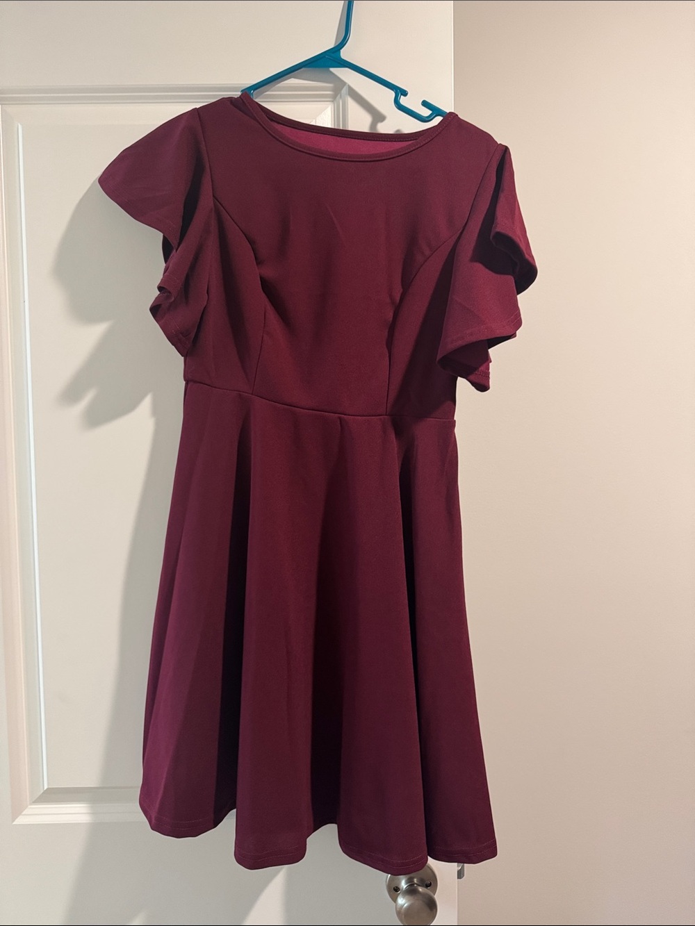 burgundy Short-Sleeve Fit & Flare Dress
